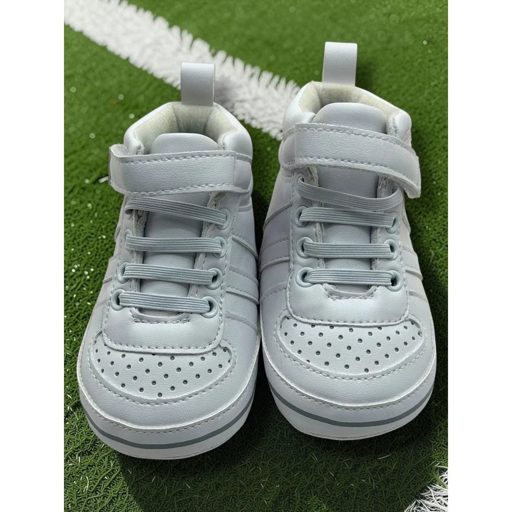 Stepping Stones First Steps White Faux Leather High Top Sneakers Size 3-6 Months